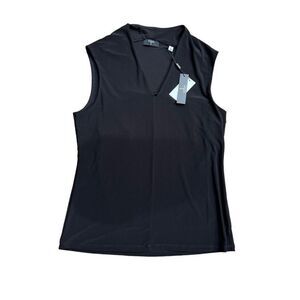 NWT TAHARI Black V-Neck Sleeveless Blouse Size Large